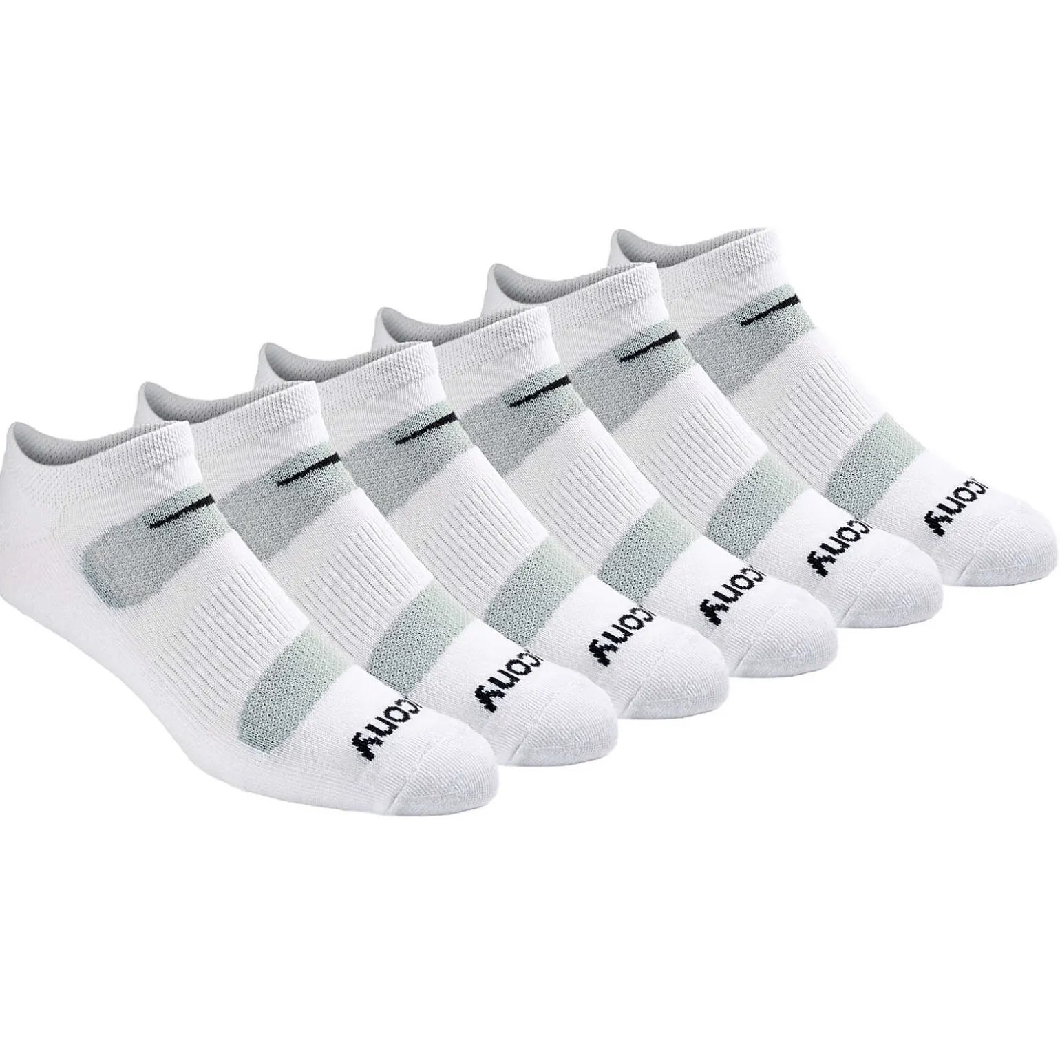 Saucony Legacy Performance No Show 6-Pack Socks White New